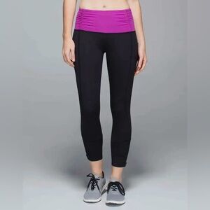 Lululemon Mid Rise Runday Crop Black Ultra Violet Leggings Women's